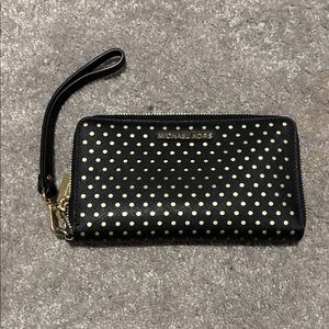 Michael Kors Black and Gold Dot Wristlet